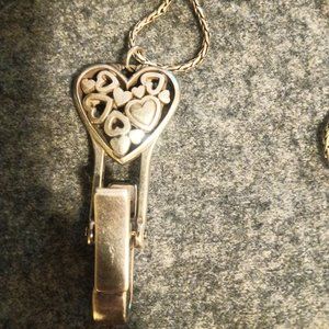 Silver Floating Heart Badge Clip Necklace